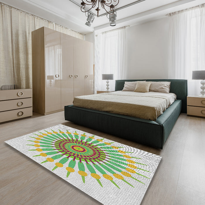Machine Washable Transitional Khaki Green Rug in a Bedroom, wshpat1921