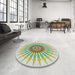 Round Patterned Khaki Green Novelty Rug in a Office, pat1921