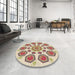 Round Patterned Khaki Gold Rug in a Office, pat1922brn