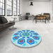 Round Patterned Blue Rug in a Office, pat1922lblu