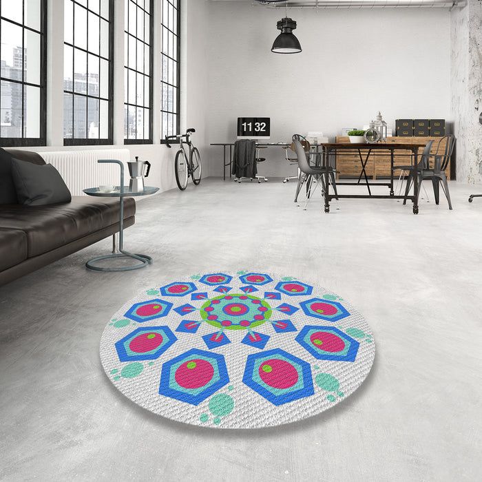 Round Patterned Pale Blue Novelty Rug in a Office, pat1922