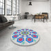 Round Patterned Pale Blue Novelty Rug in a Office, pat1922