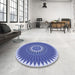 Round Patterned Blue Rug in a Office, pat1923blu