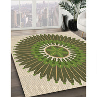 Patterned Ginger Brown Green Rug, pat1923brn