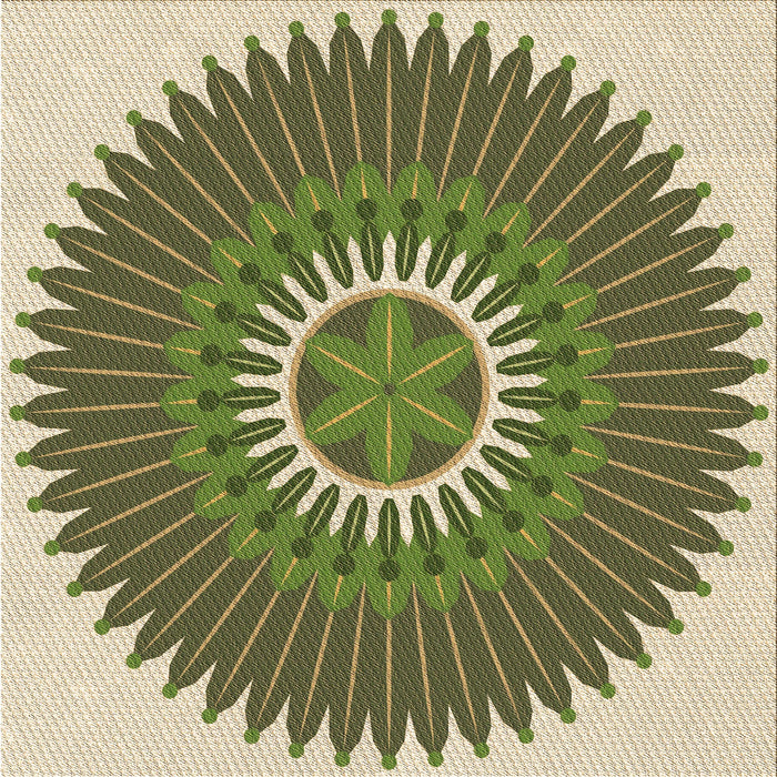 Round Patterned Ginger Brown Green Rug, pat1923brn
