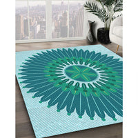 Patterned Dark Cyan Green Rug, pat1923lblu