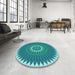 Round Patterned Dark Cyan Green Rug in a Office, pat1923lblu