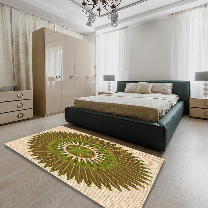 Patterned Dark Bronze Brown Rug in a Bedroom, pat1923org