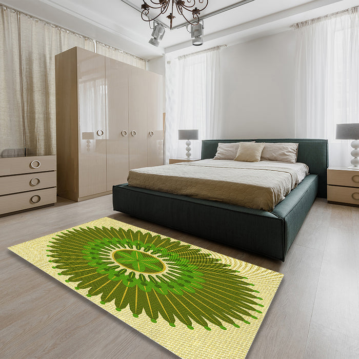 Patterned Green Rug in a Bedroom, pat1923yw