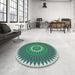 Round Machine Washable Transitional Cyan Opaque Blue Rug in a Office, wshpat1923