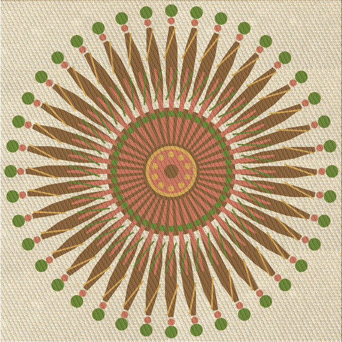 Round Patterned Khaki Gold Rug, pat1924brn