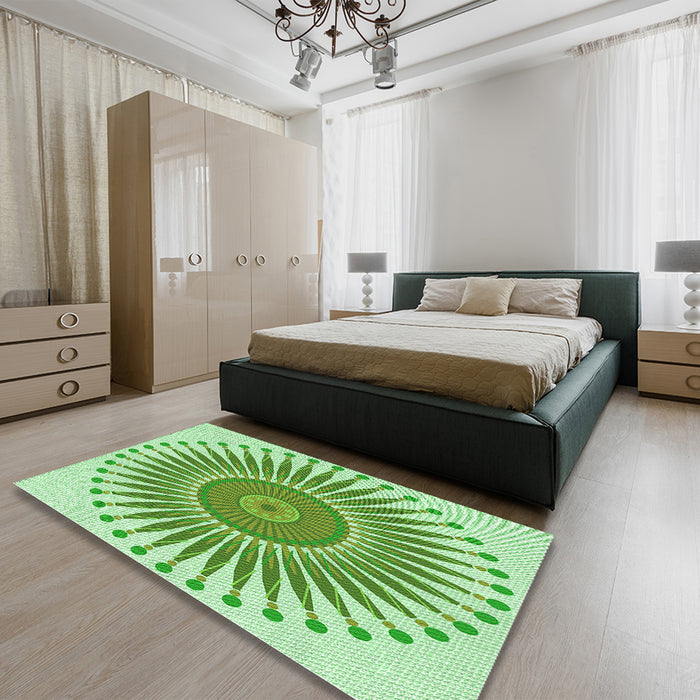Patterned Light Green Rug in a Bedroom, pat1924grn