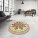 Round Patterned Khaki Gold Rug in a Office, pat1925brn