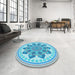 Round Patterned Blue Rug in a Office, pat1925lblu