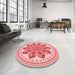 Round Patterned Deep Rose Pink Rug in a Office, pat1925rd