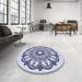 Round Patterned Lavender Blue Rug in a Office, pat1926blu