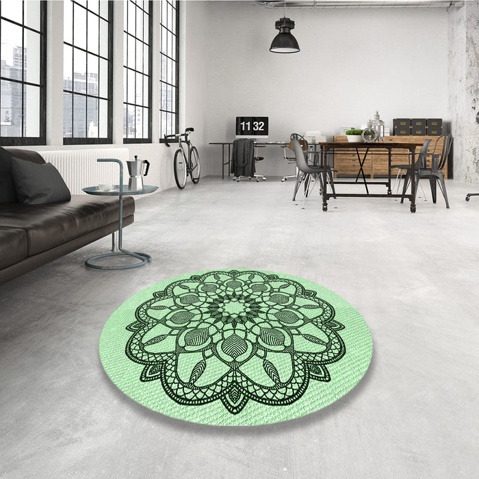 Round Patterned Mint Green Rug in a Office, pat1926grn