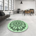 Round Patterned Mint Green Rug in a Office, pat1926grn