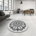 Round Patterned Platinum Gray Rug in a Office, pat1926gry