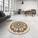 Round Patterned Sienna Brown Rug in a Office, pat1926org