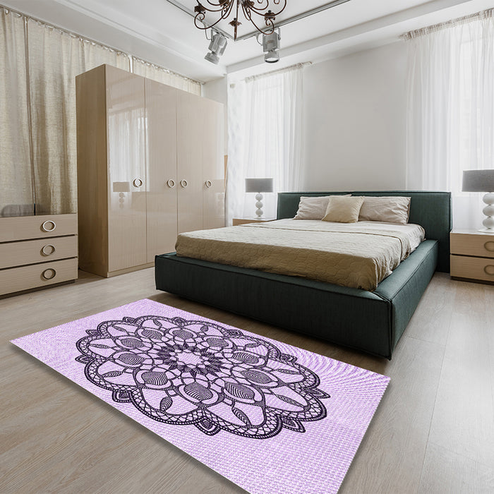 Round Machine Washable Transitional Orchid Purple Rug in a Office, wshpat1926pur