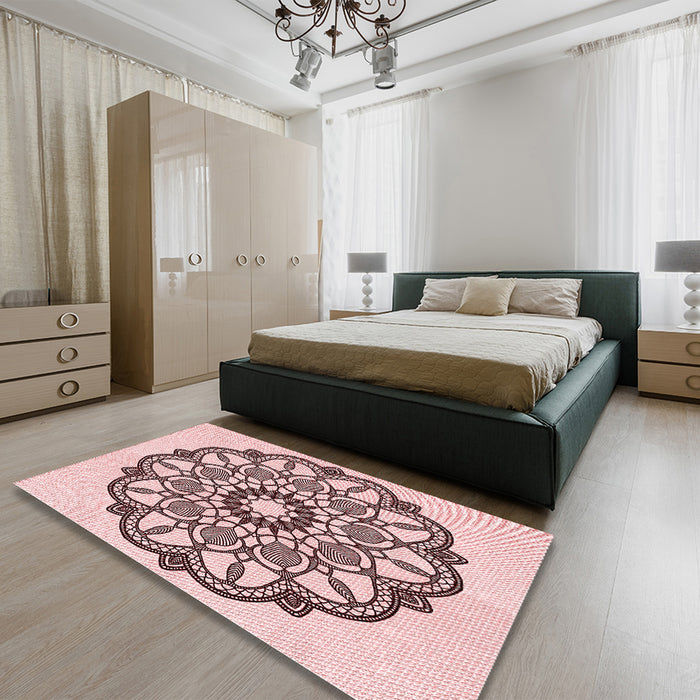 Patterned Light Rose Pink Rug in a Bedroom, pat1926rd