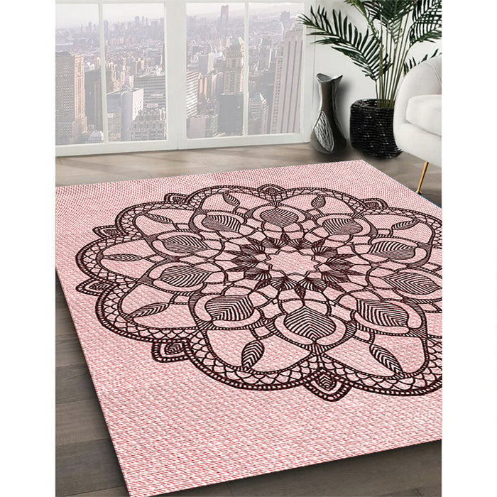 Machine Washable Transitional Light Rose Pink Rug in a Family Room, wshpat1926rd