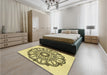 Round Machine Washable Transitional Mustard Yellow Rug in a Office, wshpat1926yw