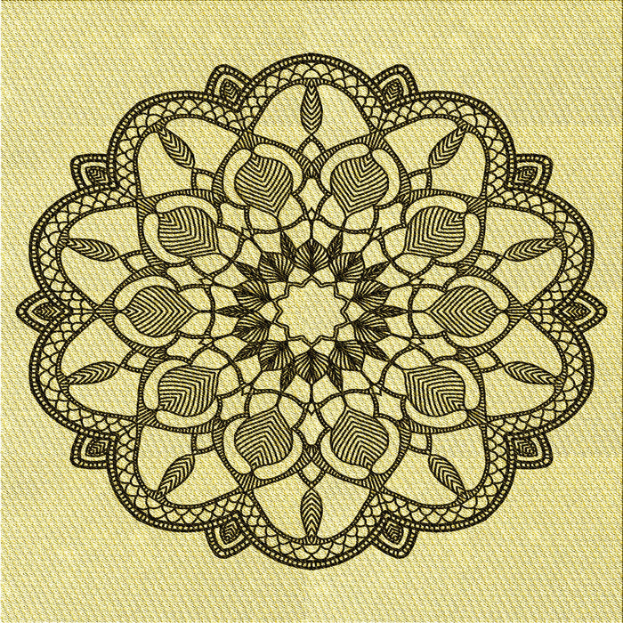 Round Machine Washable Transitional Mustard Yellow Rug, wshpat1926yw