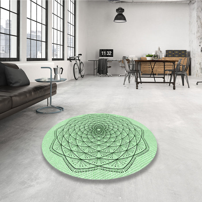 Round Patterned Mint Green Rug in a Office, pat1927grn