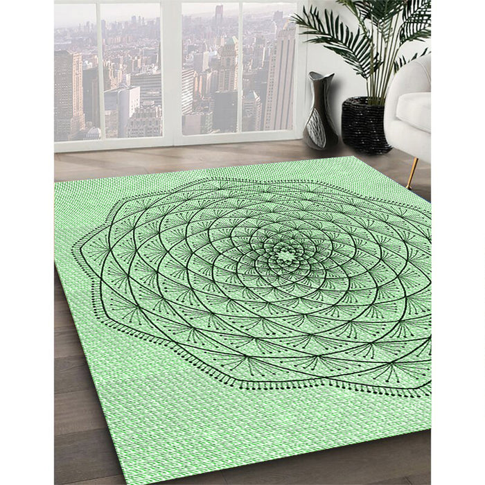 Patterned Mint Green Rug in Family Room, pat1927grn