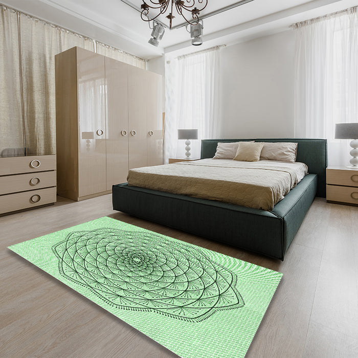 Patterned Mint Green Rug in a Bedroom, pat1927grn
