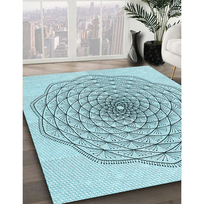 Patterned Electric Blue Rug in Family Room, pat1927lblu