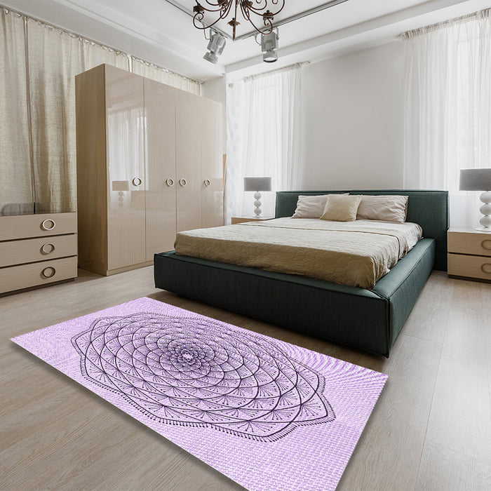 Round Machine Washable Transitional Lilac Purple Rug in a Office, wshpat1927pur