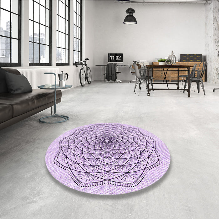 Round Patterned Lilac Purple Rug in a Office, pat1927pur