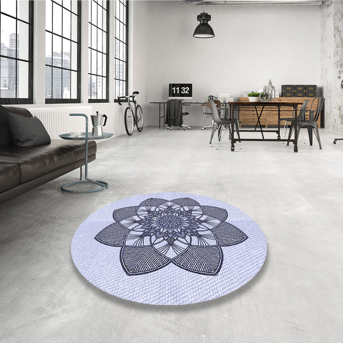 Round Patterned Lavender Blue Rug in a Office, pat1928blu