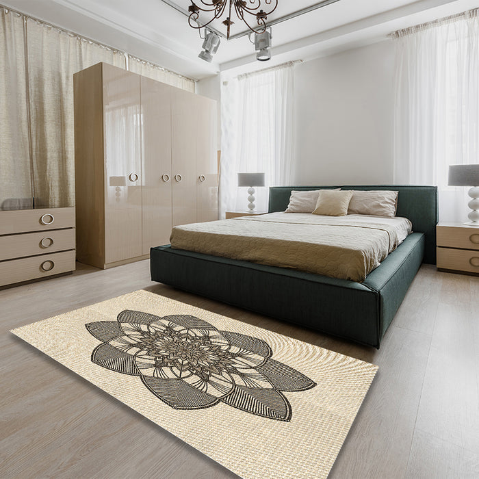 Patterned Wheat Beige Rug in a Bedroom, pat1928brn