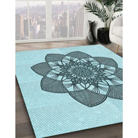 Patterned Deep-Sea Green Rug, pat1928lblu
