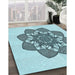 Patterned Deep-Sea Green Rug in Family Room, pat1928lblu