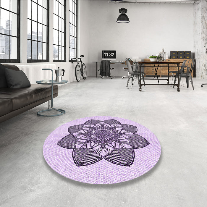 Round Patterned Purple Flower Purple Rug in a Office, pat1928pur