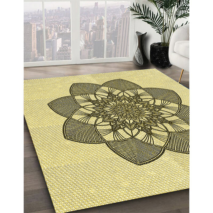 Patterned Harvest Gold Rug in Family Room, pat1928yw