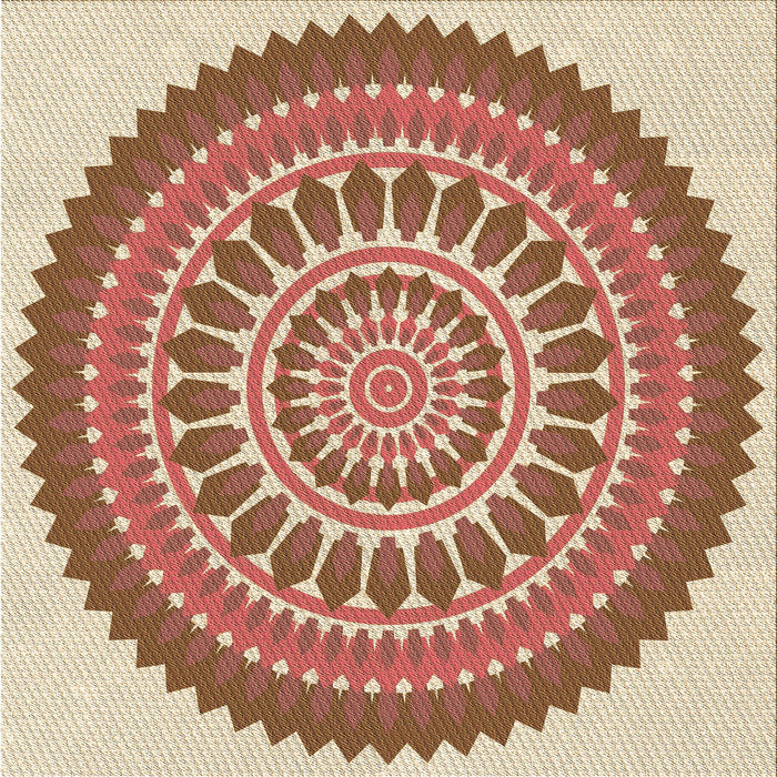 Round Machine Washable Transitional Red Rug, wshpat1929brn