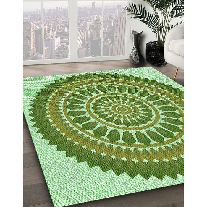 Patterned Light Green Rug in Family Room, pat1929grn