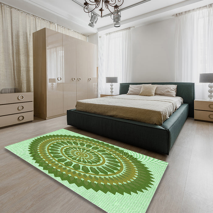 Patterned Light Green Rug in a Bedroom, pat1929grn