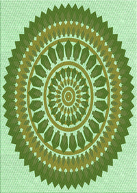 Machine Washable Transitional Light Green Rug, wshpat1929grn