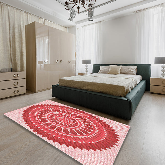 Patterned Pastel Pink Rug in a Bedroom, pat1929rd