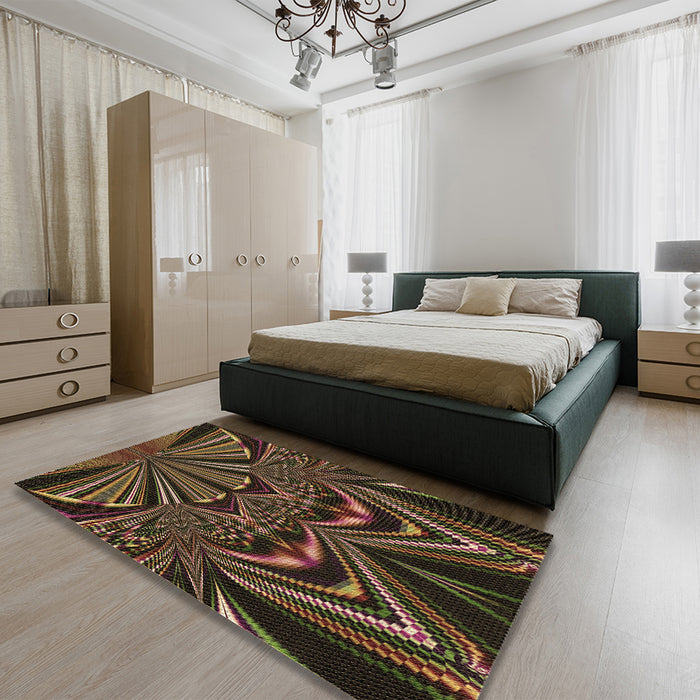 Patterned Black Brown Rug in a Bedroom, pat193brn