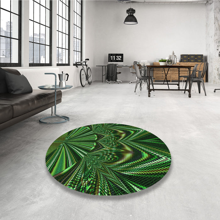 Round Patterned Dark Lime Green Rug in a Office, pat193grn