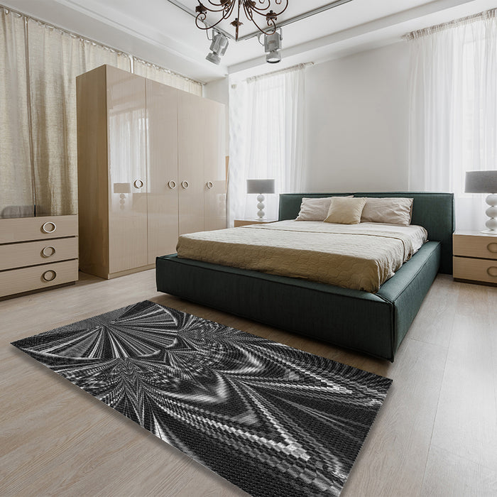 Patterned Midnight Gray Rug in a Bedroom, pat193gry