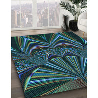 Patterned Deep-Sea Green Rug, pat193lblu